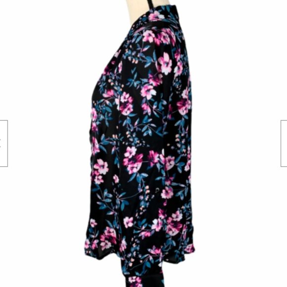 ELLE Button Up Blouse Women Medium Long Sleeve w/Tab & Button Floral - Picture 4 of 5